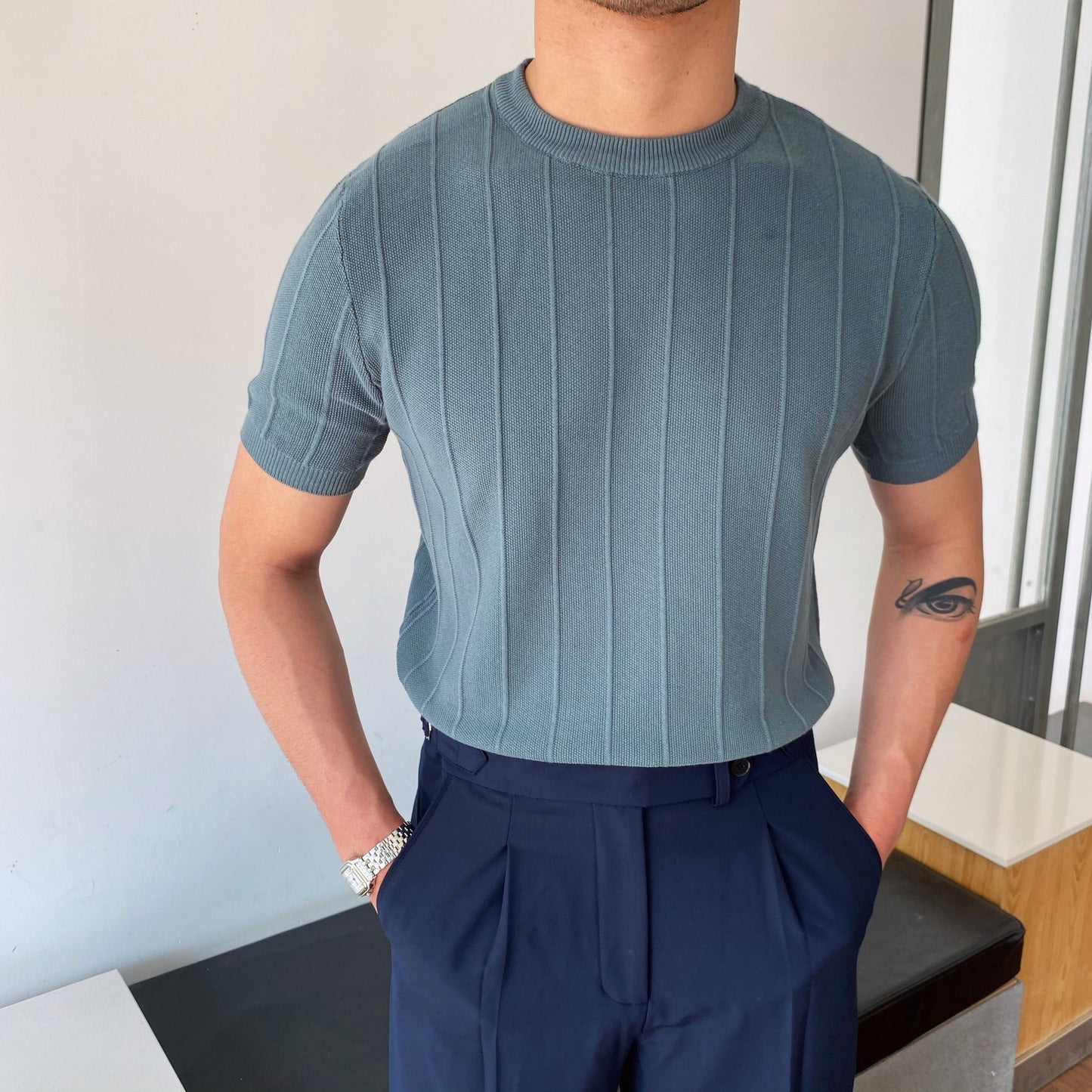 Slate Ribbed Knit Tee